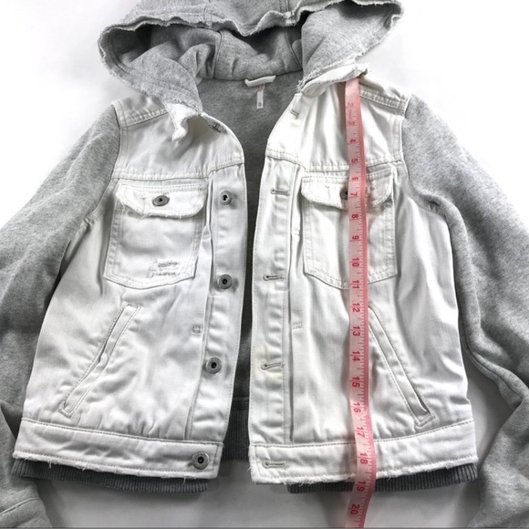 Free People Knit Hooded White Denim Jean Jacket XS - Picture 5 of 6
